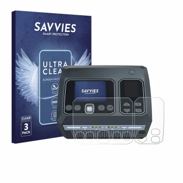 Front side of a product packaging with the brand logo Savvies. Next to it is the device SkyRc D750 Mix shown with the correspo