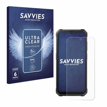 Front side of a product packaging with the brand logo Savvies. Next to it is the device Blackview BV4800 SE shown with the cor