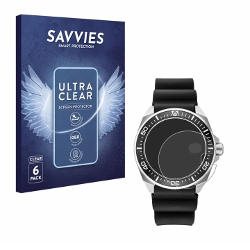 Front side of a product packaging with the brand logo Savvies. Next to it is the device Seiko Prospex SRPE37 shown with the co