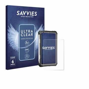 Front side of a product packaging with the brand logo Savvies. Next to it is the device Apple iPad Mini 7 2024 (case-friendly)