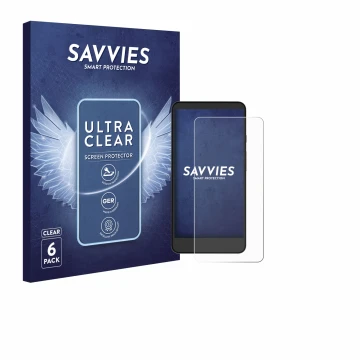 Front side of a product packaging with the brand logo Savvies. Next to it is the device Xiaomi Moaan InkPalm Mini Plus 2 shown