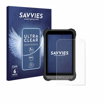 Front side of a product packaging with the brand logo Savvies. Next to it is the device Zoomsmart A8004 Series shown with the 