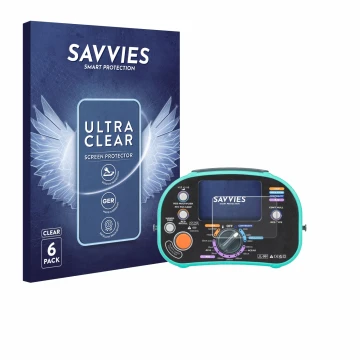 Front side of a product packaging with the brand logo Savvies. Next to it is the device Kewtech KT63DL shown with the correspo