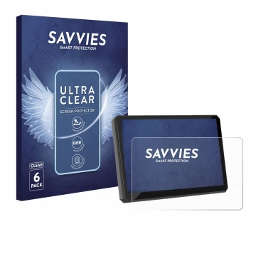 Front side of a product packaging with the brand logo Savvies. Next to it is the device Carpuride W502BS Pro 5