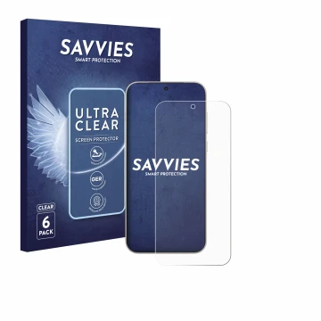 Front side of a product packaging with the brand logo Savvies. Next to it is the device OnePlus 15 shown with the correspondin