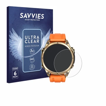 Front side of a product packaging with the brand logo Savvies. Next to it is the device Doogee Anywise W1 shown with the corre