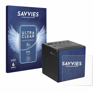 Front side of a product packaging with the brand logo Savvies. Next to it is the device Sony ICF-C1 shown with the correspondi