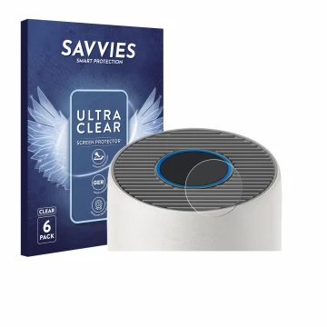 Front side of a product packaging with the brand logo Savvies. Next to it is the device Philips 2000i Series AC2939 shown with