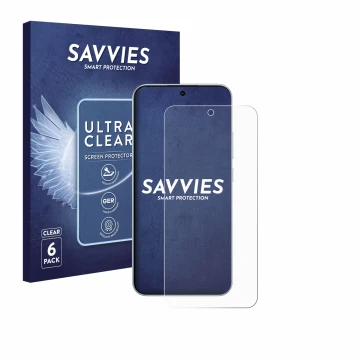 Front side of a product packaging with the brand logo Savvies. Next to it is the device Oppo F31 Pro shown with the correspond