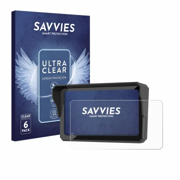 Front side of a product packaging with the brand logo Savvies. Next to it is the device Carpuride W602BS shown with the corres