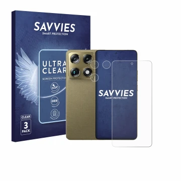 Front side of a product packaging with the brand logo Savvies. Next to it is the device Motorola Signature (Front+Camera) show