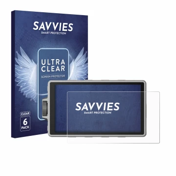 Front side of a product packaging with the brand logo Savvies. Next to it is the device DJI Ronin 4D shown with the correspond