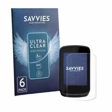 Front side of a product packaging with the brand logo Savvies. Next to it is the device Magene C606 V2 shown with the correspo