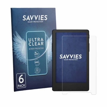 Front side of a product packaging with the brand logo Savvies. Next to it is the device Xteink X4 Classic (X4 V2) shown with t