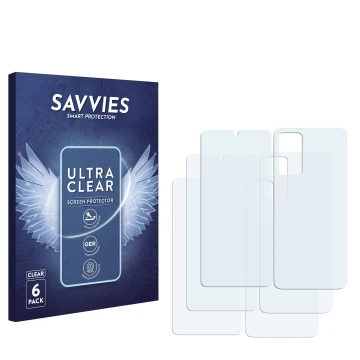 Front side of a product packaging with the brand logo Savvies. Next to it is the corresponding screen protector.