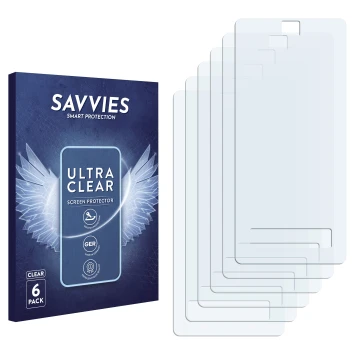 Front side of a product packaging with the brand logo Savvies. Next to it is the corresponding screen protector.
