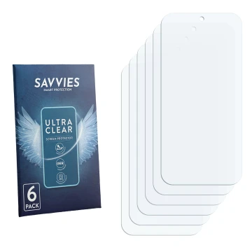 Front side of a product packaging with the brand logo Savvies. Next to it is the corresponding screen protector.