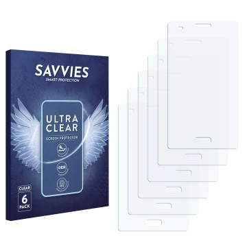 Front side of a product packaging with the brand logo Savvies. Next to it is the corresponding screen protector.