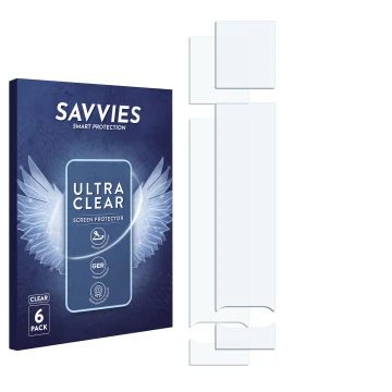 Front side of a product packaging with the brand logo Savvies. Next to it is the corresponding screen protector.