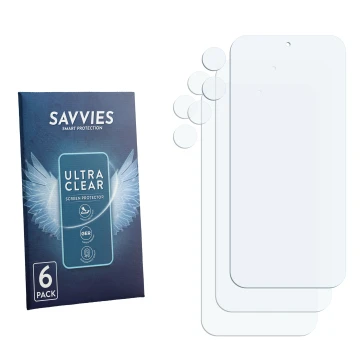 Front side of a product packaging with the brand logo Savvies. Next to it is the corresponding screen protector.