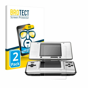 Front side of a product packaging with the brand logo BROTECT. Next to it is the device Nintendo DS shown with the correspondi