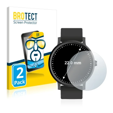 Front side of a product packaging with the brand logo BROTECT. Next to it is the device Watches (Circular, ø: 22 mm) shown wit