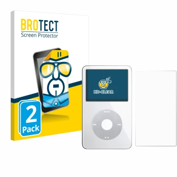 Front side of a product packaging with the brand logo BROTECT. Next to it is the device Apple iPod Classic Video (Front+Back) 
