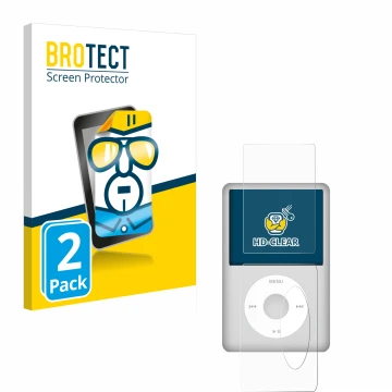 Front side of a product packaging with the brand logo BROTECT. Next to it is the device Apple iPod Classic (Front+Back, 5.5 Ge