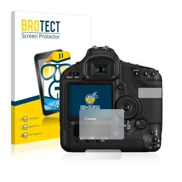 Front side of a product packaging with the brand logo BROTECT. Next to it is the device Canon EOS 1D Mark III shown with the c