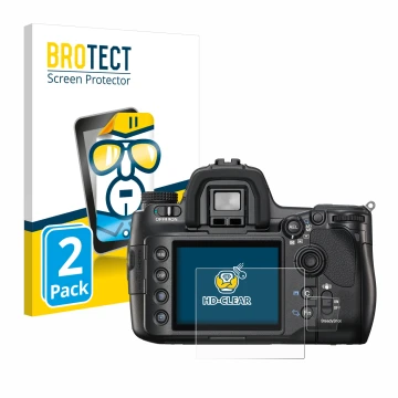 Front side of a product packaging with the brand logo BROTECT. Next to it is the device Sony Alpha 900 (DSLR-A900) shown with 