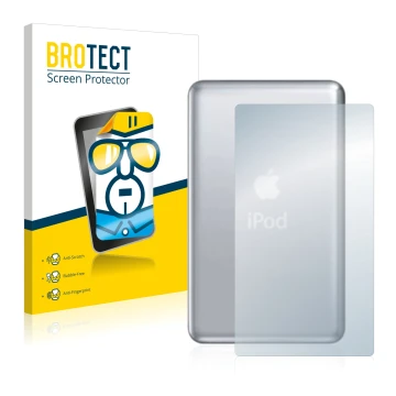 Front side of a product packaging with the brand logo BROTECT. Next to it is the device Apple iPod classic 120 GB (Back, 7th G