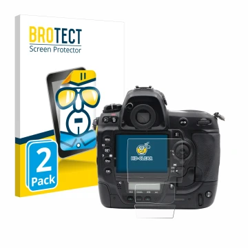 Front side of a product packaging with the brand logo BROTECT. Next to it is the device Nikon D3x shown with the corresponding