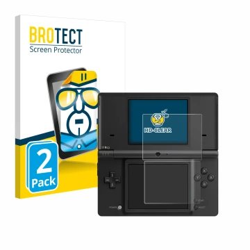 Front side of a product packaging with the brand logo BROTECT. Next to it is the device Nintendo DSi shown with the correspond