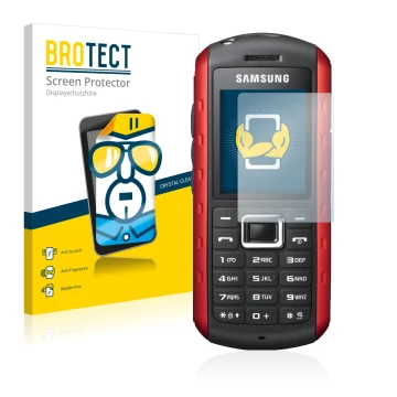 Front side of a product packaging with the brand logo BROTECT. Next to it is the device Samsung B2100 shown with the correspon
