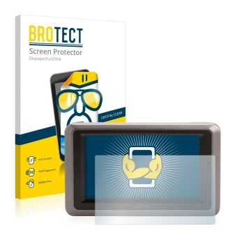 Front side of a product packaging with the brand logo BROTECT. Next to it is the device Garmin zumo 660 Europa shown with the 
