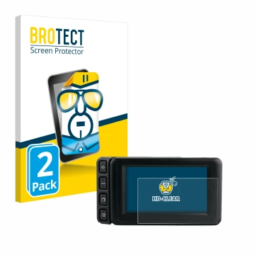 Front side of a product packaging with the brand logo BROTECT. Next to it is the device BMW Motorrad Navigator IV 4.3