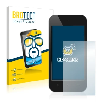 Front side of a product packaging with the brand logo BROTECT. Next to it is the device shown with the corresponding screen pr