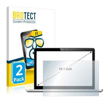 Front side of a product packaging with the brand logo BROTECT. Next to it is the device shown with the corresponding screen pr