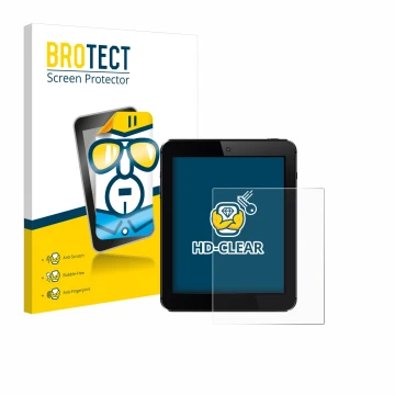 Front side of a product packaging with the brand logo BROTECT. Next to it is the device shown with the corresponding screen pr