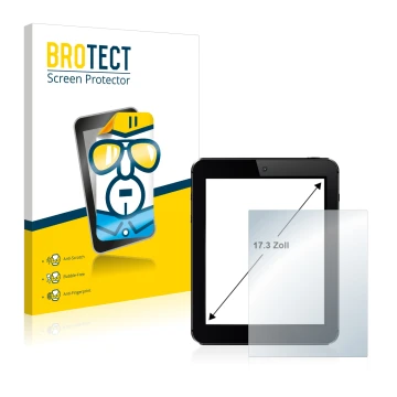 Front side of a product packaging with the brand logo BROTECT. Next to it is the device shown with the corresponding screen pr