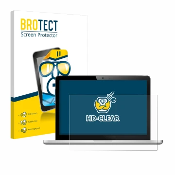 Front side of a product packaging with the brand logo BROTECT. Next to it is the device shown with the corresponding screen pr