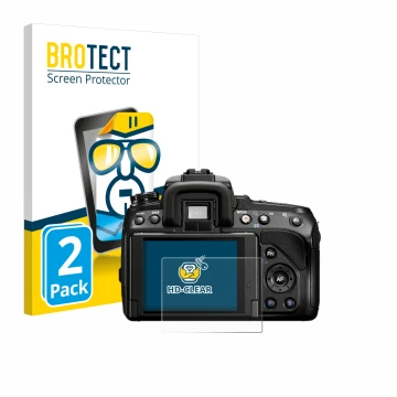 Front side of a product packaging with the brand logo BROTECT. Next to it is the device Sony Alpha 580 (DSLR-A580) shown with 