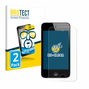 Front side of a product packaging with the brand logo BROTECT. Next to it is the device Apple iPod Touch (4th Gen.) shown with