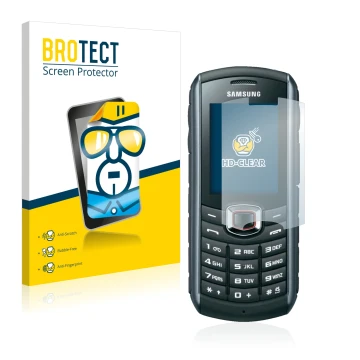 Front side of a product packaging with the brand logo BROTECT. Next to it is the device Samsung B2710 shown with the correspon