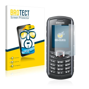 Front side of a product packaging with the brand logo BROTECT. Next to it is the device Samsung GT-B2710 shown with the corres