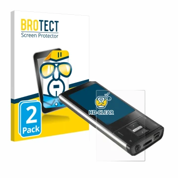 Front side of a product packaging with the brand logo BROTECT. Next to it is the device Intenso Video Shooter 2,4