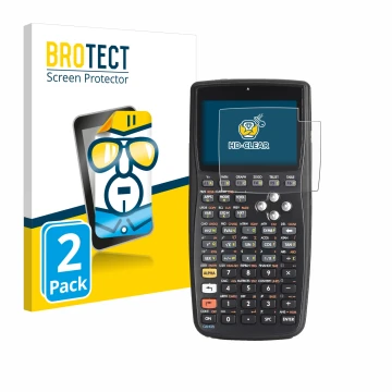 Front side of a product packaging with the brand logo BROTECT. Next to it is the device HP 50g F2229AA#UUZ shown with the corr