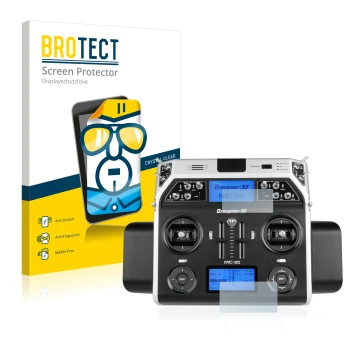 Front side of a product packaging with the brand logo BROTECT. Next to it is the device Graupner MC-20 HoTT shown with the cor
