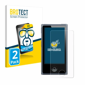 Front side of a product packaging with the brand logo BROTECT. Next to it is the device Apple iPod nano 2012 (7th Gen.) shown 