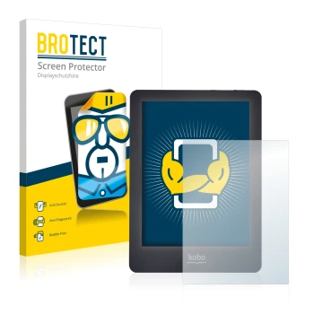 Front side of a product packaging with the brand logo BROTECT. Next to it is the device Kobo Glo shown with the corresponding 